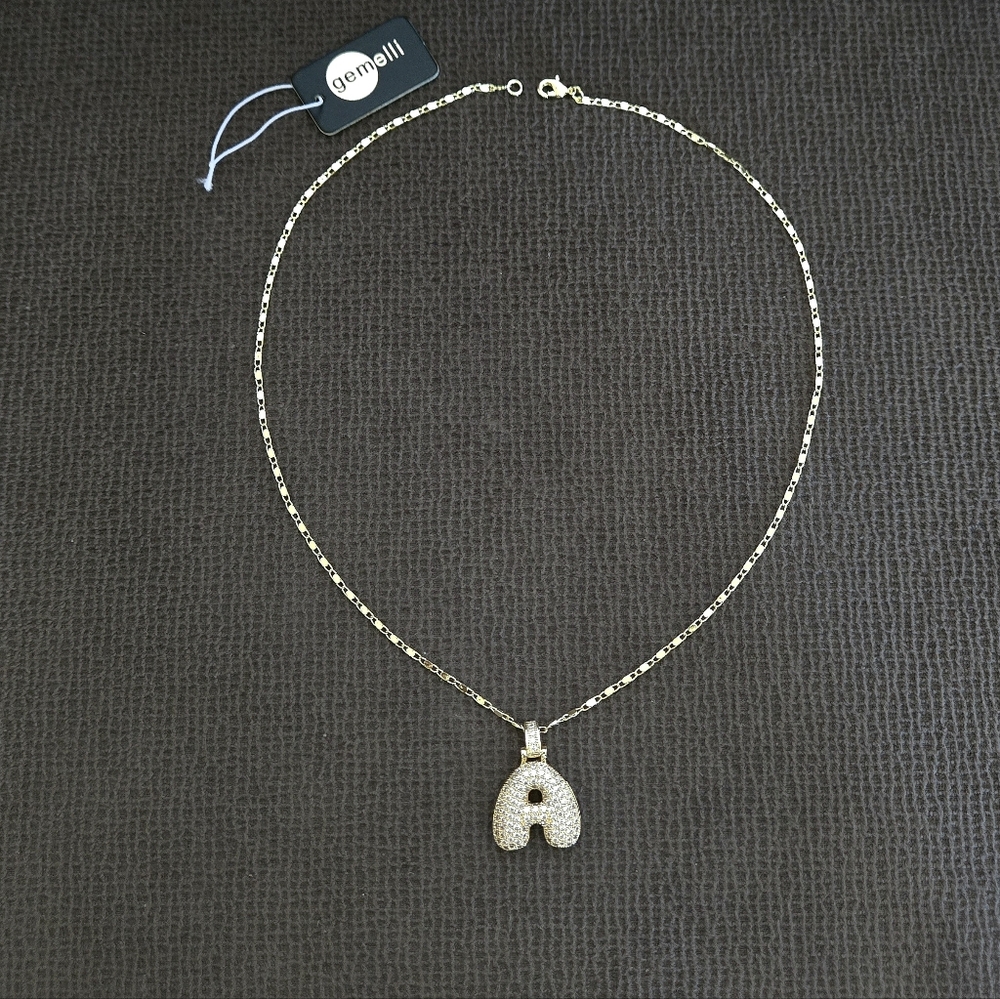 Gemelli👭 Puffy Pave Cubic Zirconia💎 Letter "A" Initial Pendant Necklace - Picture 5 of 15